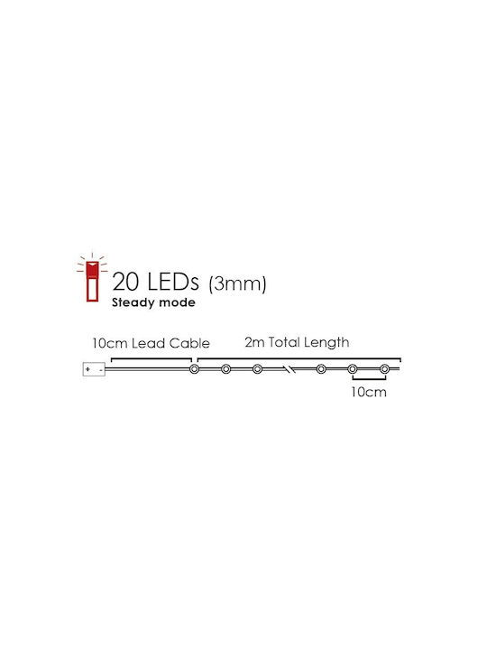 20 Lichterketten LED 2m. Kaltes Weiß Batterie in Zeichenfolge 1Stück