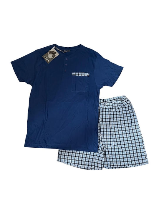 Ogham Sommer Karierte Herrenpyjama Bluse OG2308 Blau