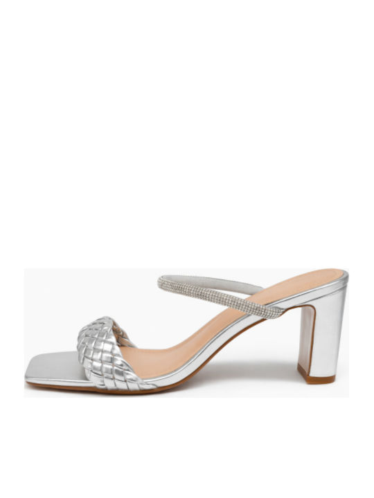 Mules With Chunky High Heel In Silver Colour SP-HC624-26ML-SILVER
