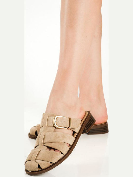 Mules With Heel In Beige Colour H751