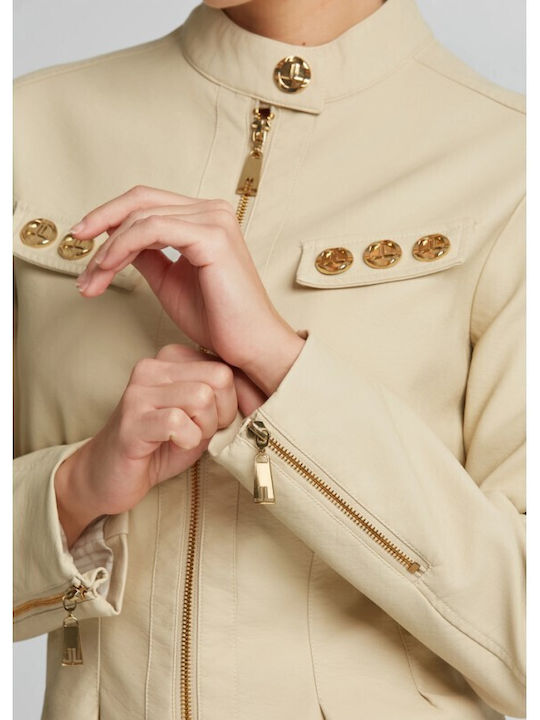 Leather Women's Jacket for Winter Ecru
