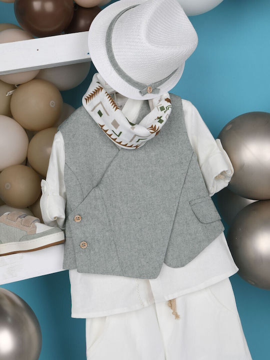 Bambolino Baptism Suit with Vest for Boys Linen Ecru Faidon1960