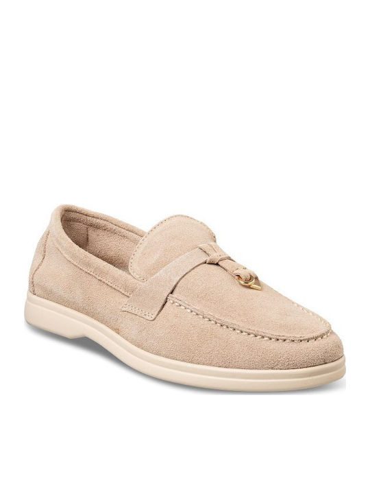 Δερμάτινα Γυναικεία Loafers σε Μπεζ Χρώμα