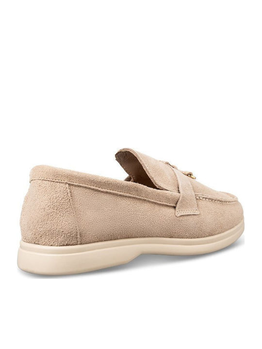 Δερμάτινα Γυναικεία Loafers σε Μπεζ Χρώμα