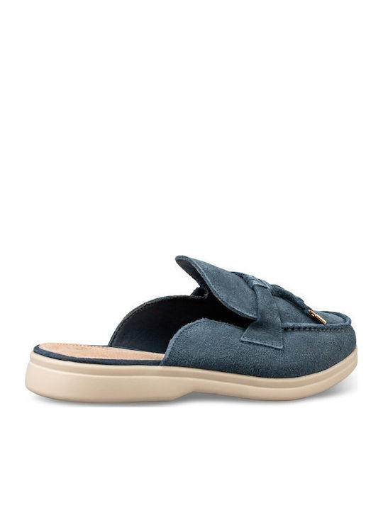 Leather Women's Loafers in Blue Colour