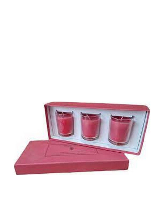 JK Home Decoration Χριστουγεννιάτικο Γυάλινο Κερί Κόκκινο 24.5x6.5εκ. 3τμχ