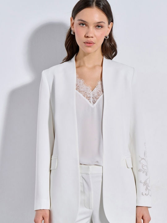 Matis Fashion Μακρύ Γυναικείο Σακάκι Off White