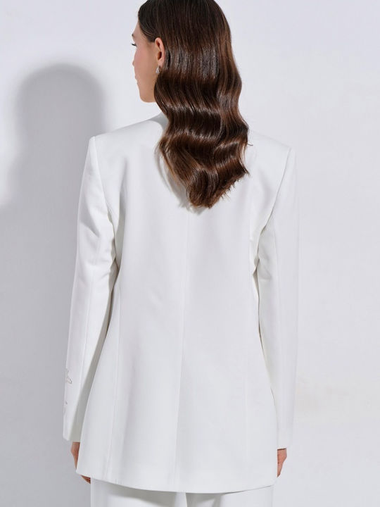 Matis Fashion Μακρύ Γυναικείο Σακάκι Off White
