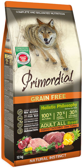 Primordial Adult Deer &Turkey 12kg Dry Food Grain-Free for Adult Dogs with Meat