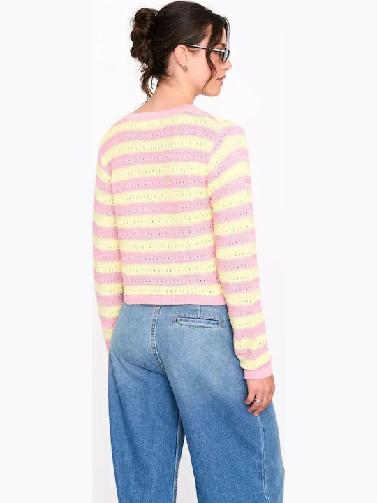 Κοντή Γυναικεία Πλεκτή Ζακέτα Pink Yellow