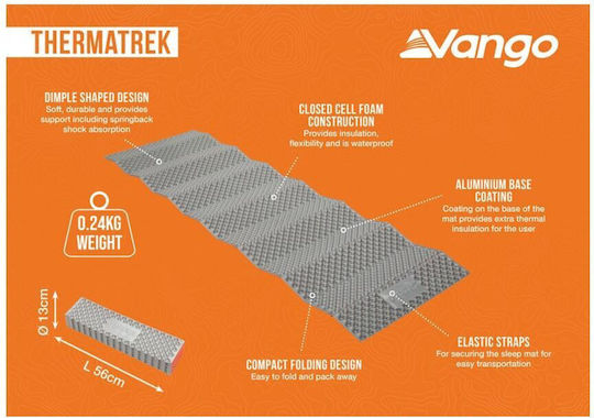 Vango Thermatrek Αφρώδες Μονό Υπόστρωμα Camping 182x56cm Πάχους 1.7cm Πορτοκαλί