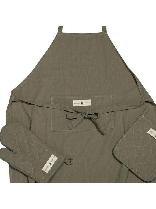 Greenwich Polo Club Essential Apron with Oven Mitt and Potholder Green 80x65cm 3pcs