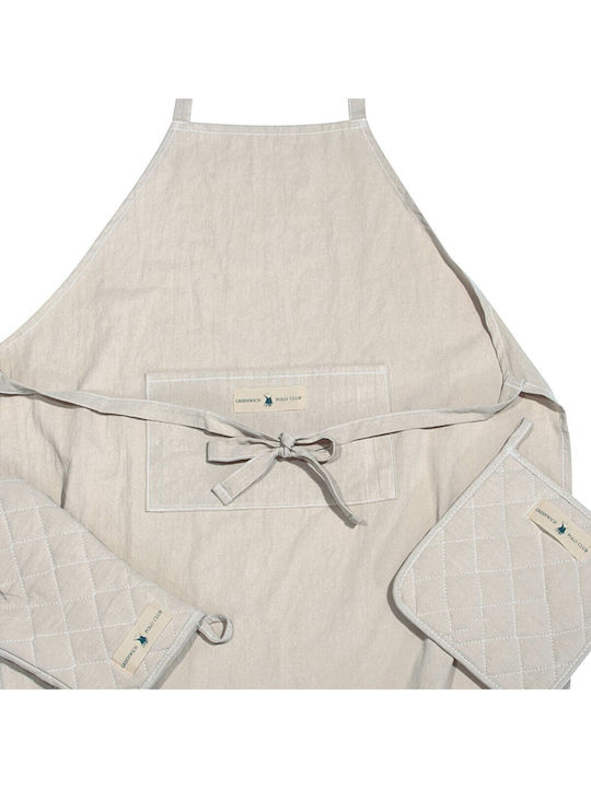 Greenwich Polo Club Essential Apron with Oven Mitt and Potholder Beige 80x65cm 3pcs
