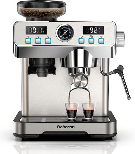 Rohnson Automatische Espressomaschine 1350W Druck 20bar mit Mahlwerk Silber R-98150