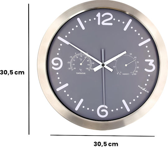 Nedis Silent Ceas de Perete Metalic Gri Ø30cm