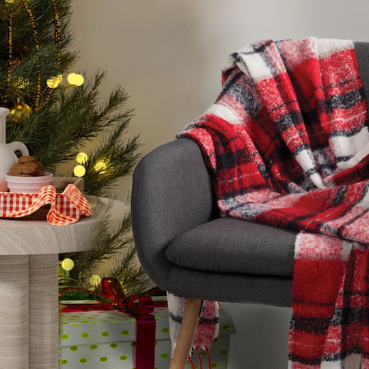 Das Home 1379 Κουβέρτα Fleece Καναπέ με Κρόσσια 130x170εκ. Black, Red