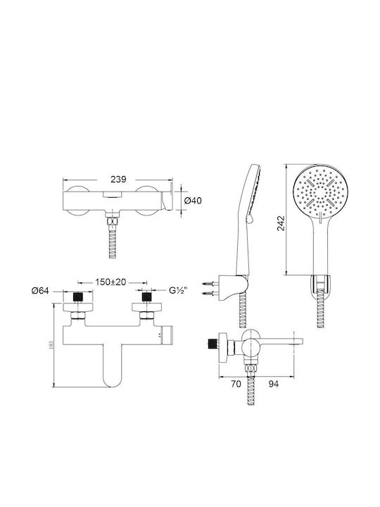 Armando Vicario Mixing Bathtub Shower Faucet Thermostatic Complete Set Bronze