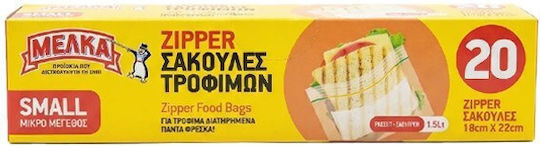 Melka Transparent Food Storage Bag Zipper Closure 1.5lt Small Size 18x22cm 20 Pieces