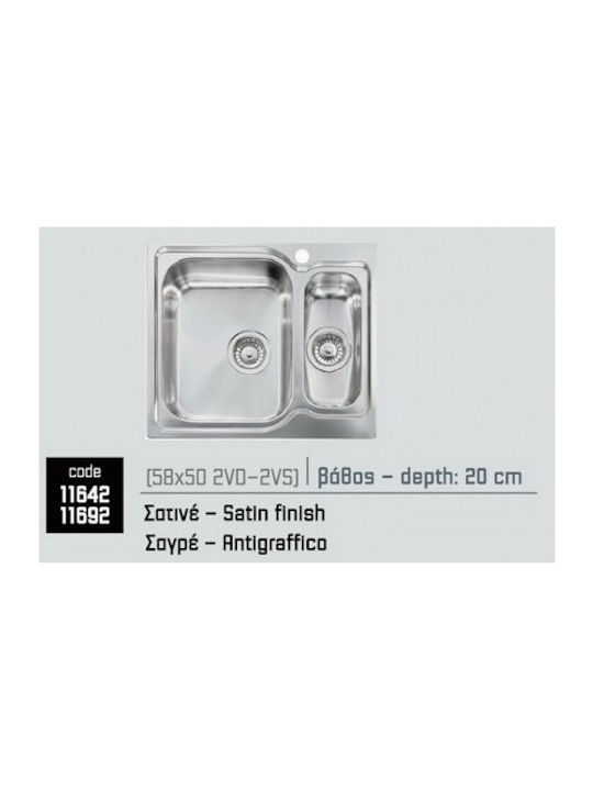 Sanitec Ένθετος Νεροχύτης Αριστερός Inox Σαγρέ Μ58xΠ50cm Ασημί