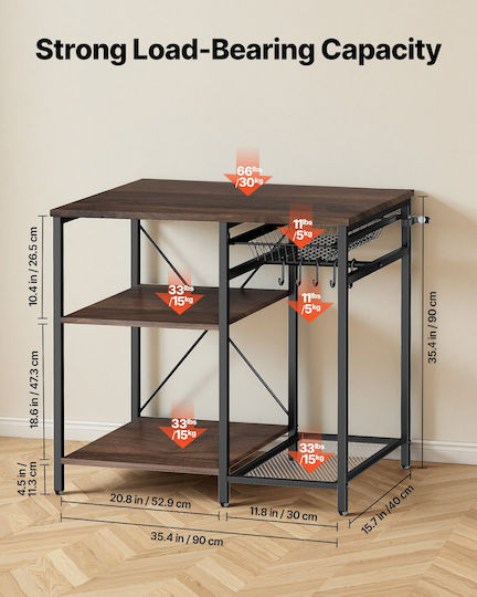 Vevor Metallisches Küchenregal Mit 4 Ebenen Braune 90x40x90cm