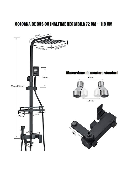 Robinetul Meu Duschsäule mit Armatur 25cm Schwarz
