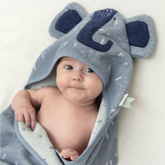 Trixie Baby Bathrobe Poncho with Hood Mrs Elephant Blue 75x75cm