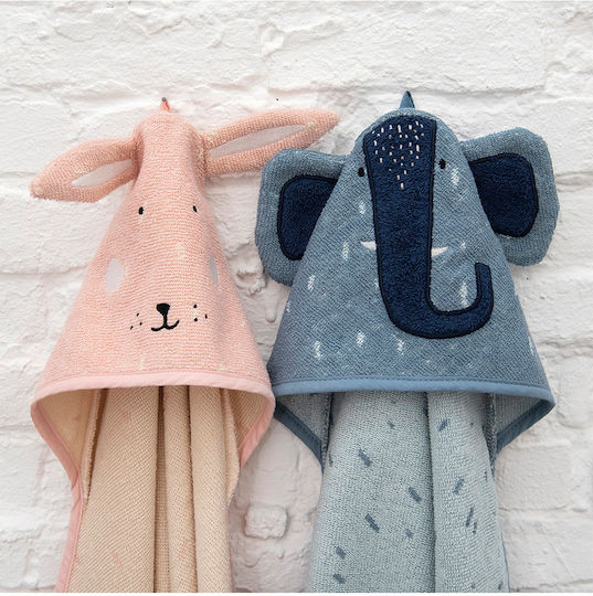 Trixie Baby Bathrobe Poncho with Hood Mrs Elephant Blue 75x75cm