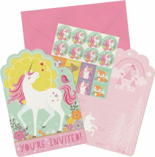 Amscan Invitații Unicorni 8buc 491929Invitații Unicorn Magici 8 buc.
