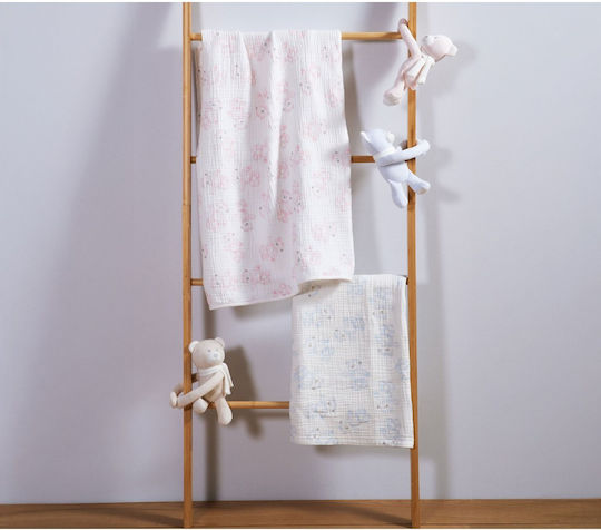 Nef-Nef Homeware Pătură De Înfășat Și Leagăn Teddy Pique Albastră Deschis Cu Animăluț 75x100cm