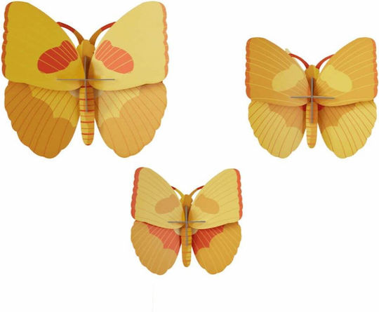 Studio Roof Διακοσμητικό Τοίχου Yellow Butterflies Σετ 3τμχ Ttm197