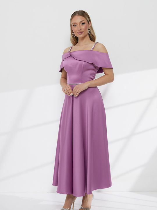 Summer Maxi Dress for Wedding / Christening Off-Shoulder Lilac