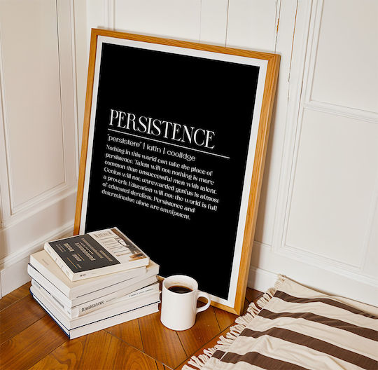 Quote Poster Persistence Calvin Coolidge Pq160 30cm X 40cm Κορνίζα Καφέ Ξύλου