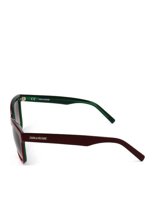 Zadig & Voltaire Women's Sunglasses with Burgundy Acetate Frame and Gray Gradient Lenses