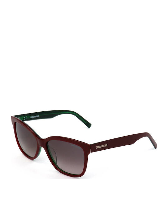 Zadig & Voltaire Women's Sunglasses with Burgundy Acetate Frame and Gray Gradient Lenses