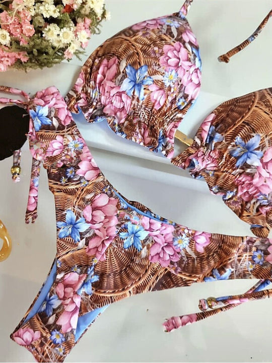 Set Bikini Triunghi Șir De Caractere Roz
