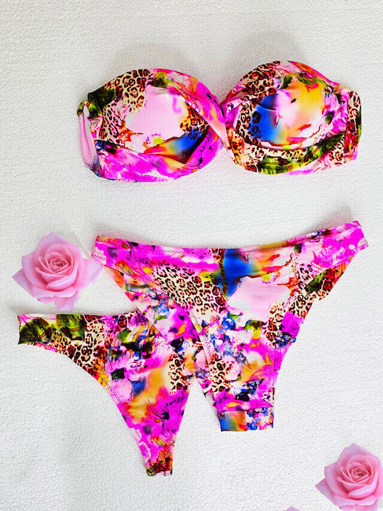 Set Bikini Push Up Brazil Floral Φούξια