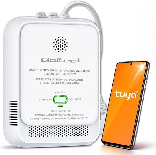 Natural Gas Carbon Monoxide Leak Sensor 2 In 1 Certified Qoltec Tuya Wi-fi 85db Alarm Led