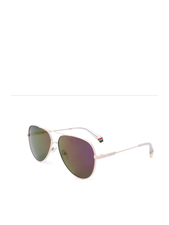 Polaroid Unisex Sunglasses with Beige Metal Frame and Polarized Lens