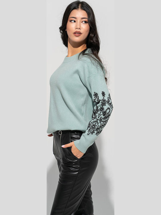 Bluza Damă Mânecă Lungă Pulover Floral Aqua