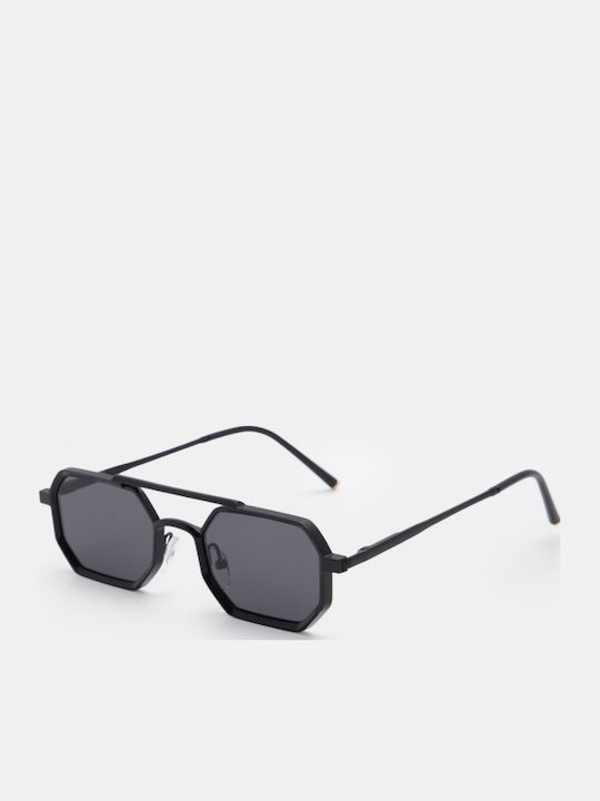 Luigi Unisex Sunglasses with Black Metallic Frame and Black Lens 4862001