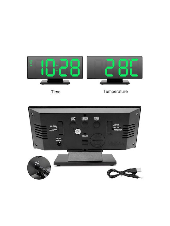 Tischuhr Digital LED Kunststoff mit Wecker & Tischradio Grün DR3MCBMBM