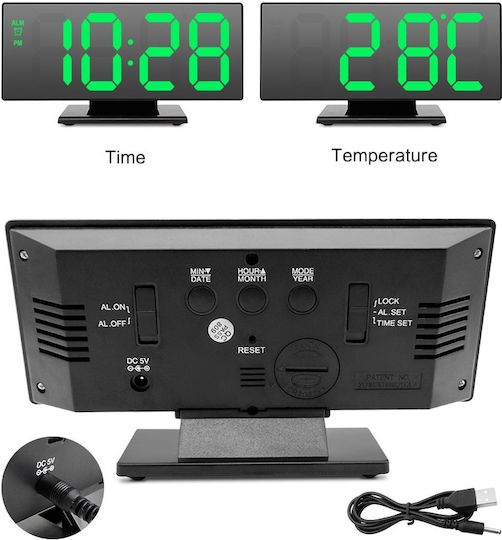 Ceas De Masă Digital Led Din Plastic Cu Ceas Deșteptător Și Radio Verde DR3MCBMBM