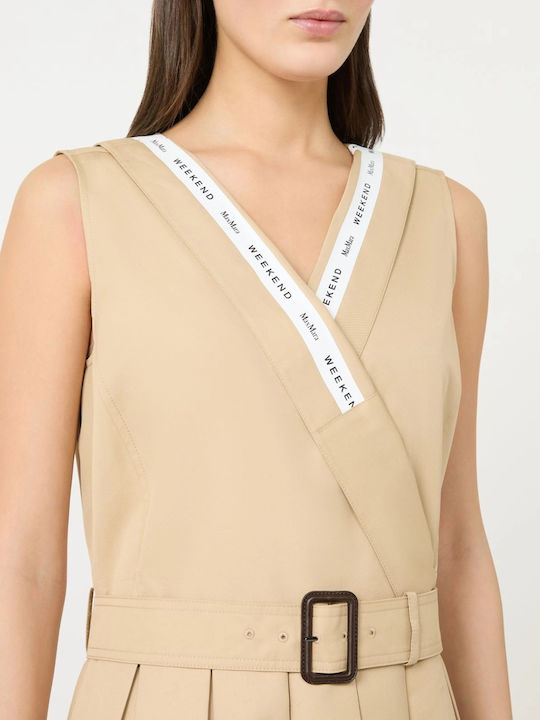 Καλοκαιρινό Midi Φόρεμα Αμάνικο Beige
