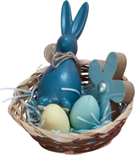 Blue Easter Basket Candle Wooden Flower Ceramic Bunny