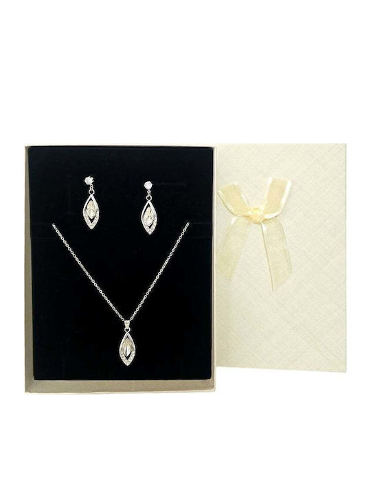 Set De Bijuterii Pentru Femei Velve Feeling Drop Colier Din Otel Inoxidabil Cercei Pandantiv Picătură Cristale În Cutie Cadou