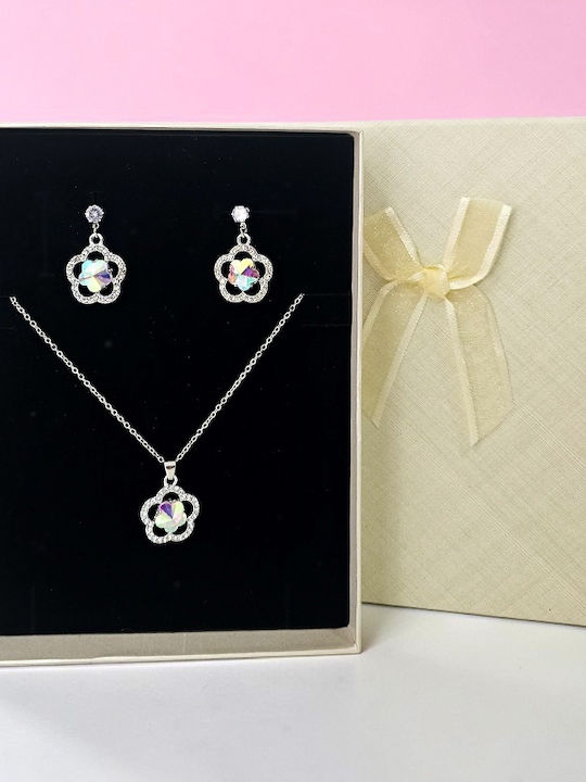 Women's Jewelry Set Feeling Flower Made Stainless Steel Necklace Earrings Flower Pendant Crystals In A Gift Box Women's Jewelry Set Feeling Flower Made Stainless Steel Necklace Earrings Flower Pendant Crystals In A Gift Box