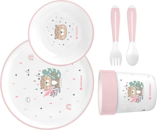 Kikka Boo Feeding Set Savanna made of Silicone Pink 5pcs for 6+ months