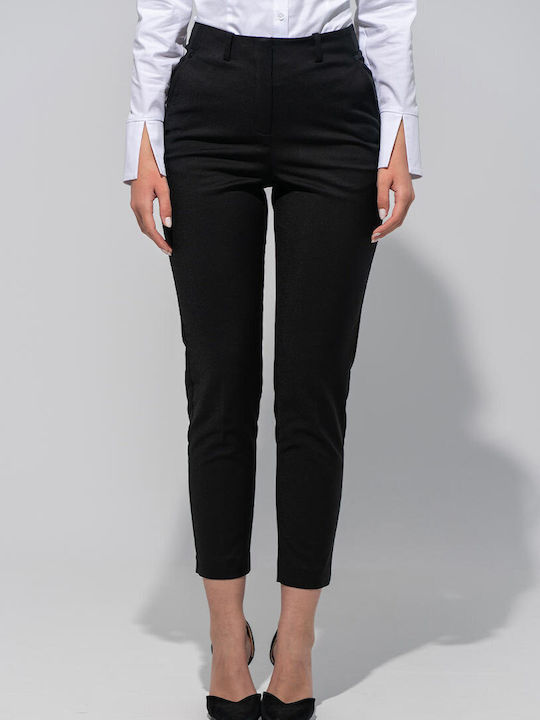 Maxina Pantaloni Dama Înaltă Talie Din Țesătură Linie Tapered Negru