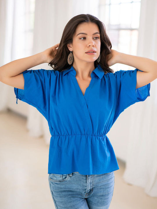 Adalia Short Sleeve Women's Shirt Blue Monochrome