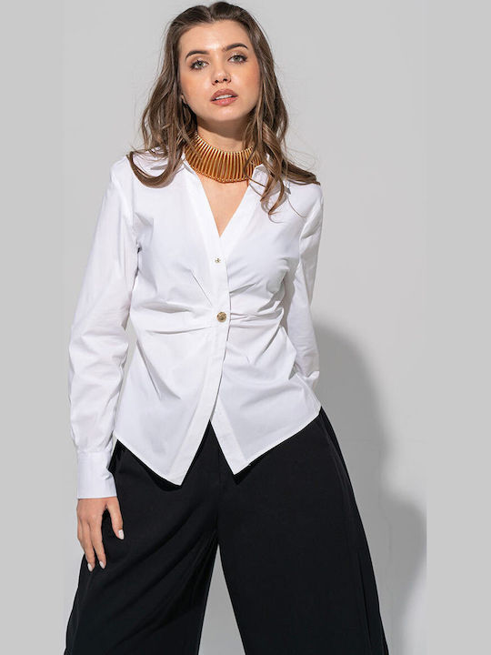 Andria Cămașă De Damă Cu Mânecă Lungă Albă White